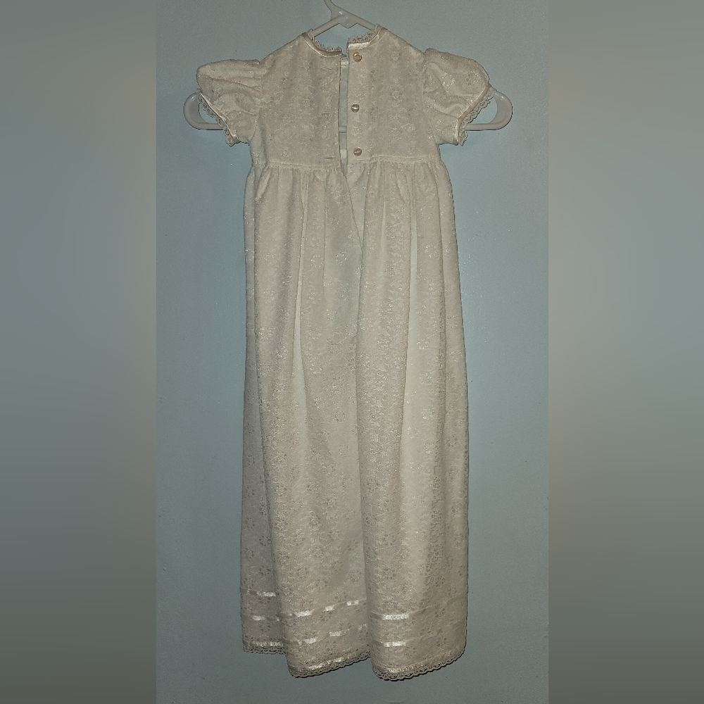 Infant Gown Christening Baptism Full Length lace Baby Dress buttons ribbon bow - Picture 2 of 11